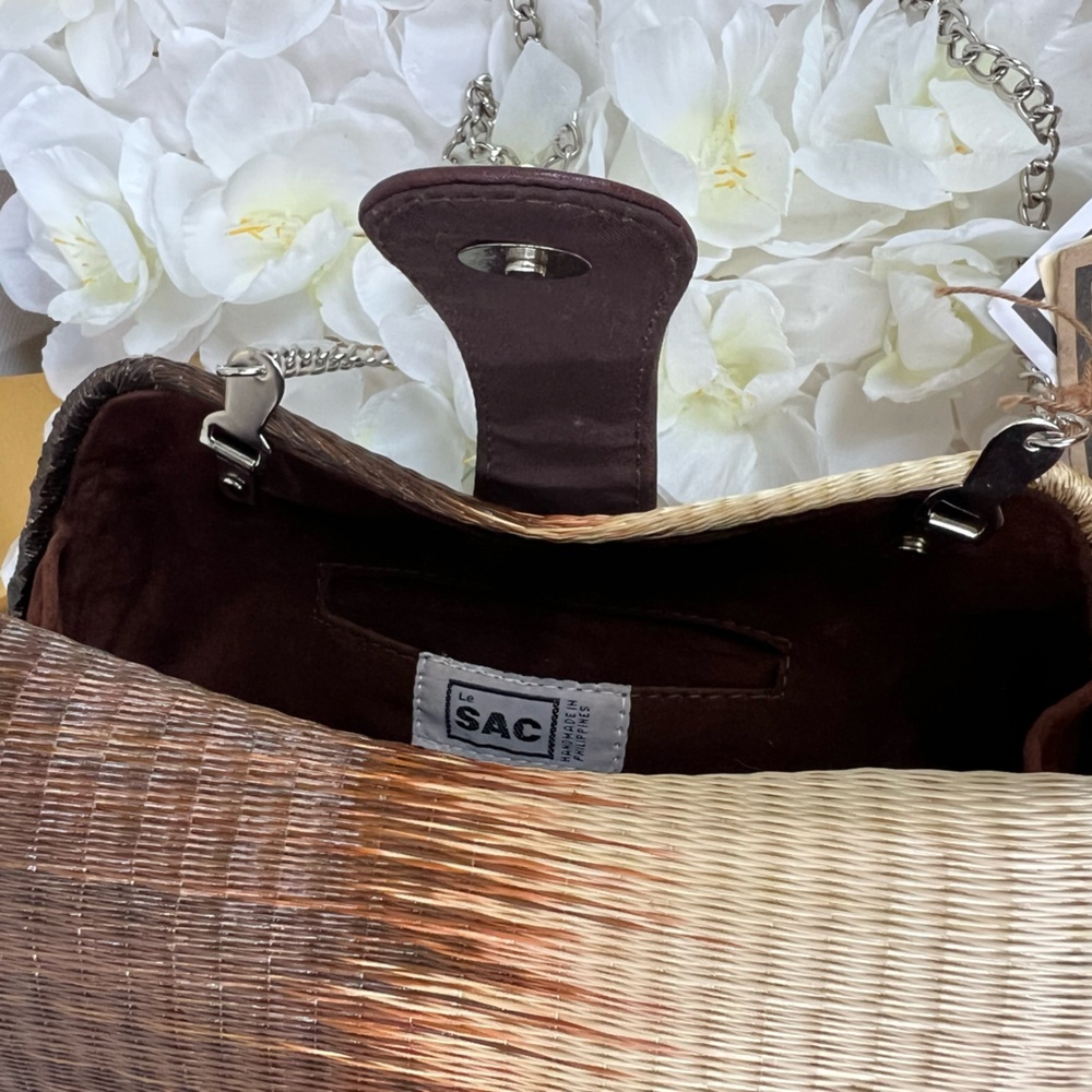 Vintage Le Sac Straw Round Hard Case Purse With Chain Handle NEW - Picture 6 of 9